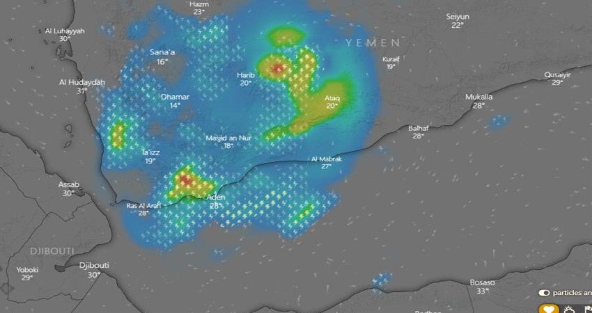 أمطار غزيرة مصحوبة بعواصف رعدية ...بدء تأثير المنخفض الجوي على العاصمة عدن