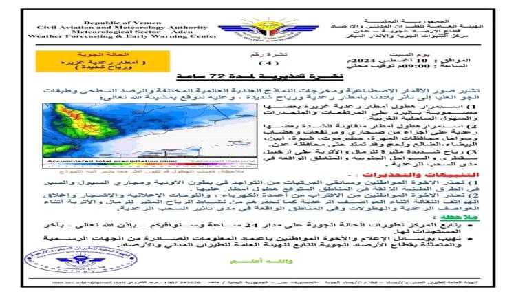 مركز التنبؤات الجوية يطلق تحذيرات وتنبيهات عن الـ 72 ساعة القادمة