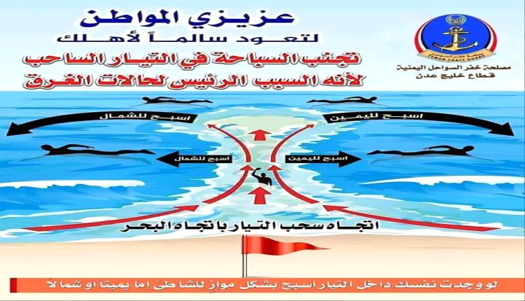 تحذير من السباحة في سواحل العاصمة عدن والمحافظات المجاورة