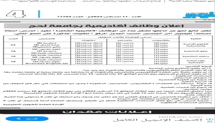 إستياء كبير في أوساط المتقدمين للمفاضلة للوظائف الاكاديمية بجامعة لحج